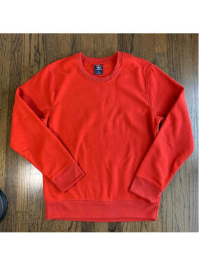 Lands' End Mens Small Red Waffle Knit Fleece Pullover Sweatshirt Crewneck Comfy